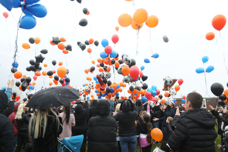  Friends and family of Josh Dunne release balloons in his memory in Ballymun, Dublin: Picture: Leah Farrell / RollingNews.ie