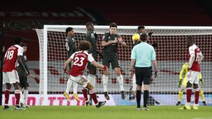 <p>Arsenal's David Luiz has a free kick which hits the wall during Saturday's Premier League match with Manchester United</p>