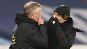 <p>Sheffield United boss Chris Wilder greets<br class="HardReturn"/>Manchester City manager Pep Guardiola at the end of the Premier League match at the Etihad. <span class="contextmenu emphasis CaptionCredit">Picture: PA</span>
            </p>