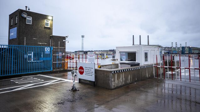 <p>A security gate at Larne Port.</p>