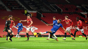 <p>Dominic Calvert-Lewin scores Everton’s equaliser in the fifth minute of stoppage time to secure a dramatic point for Everton who twice came from behind to hold Manchester United in a six-goal thriller at Old Trafford.	<span class="contextmenu emphasis CaptionCredit">Picture: Michael Regan/PA</span>
            </p>