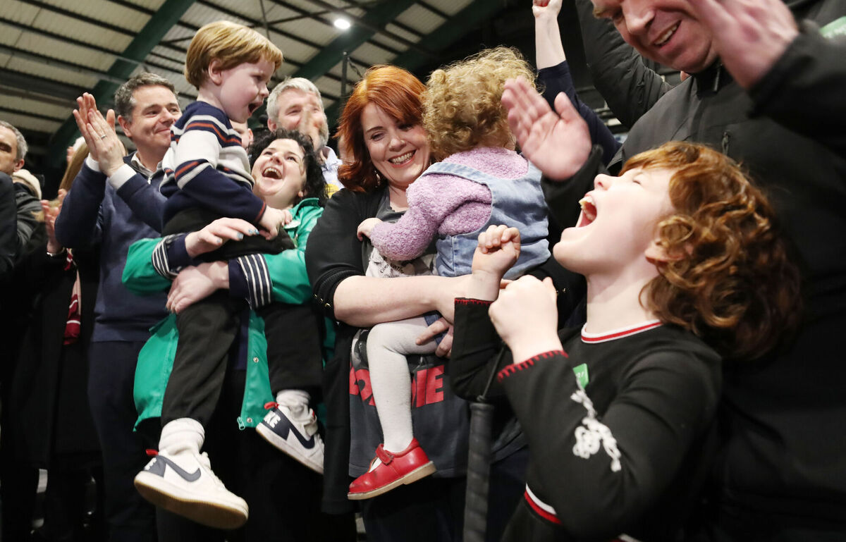 Neasa Hourigan of the Green Party, centre, is elected at the RDS. Picture: Niall Carson/PA Wire