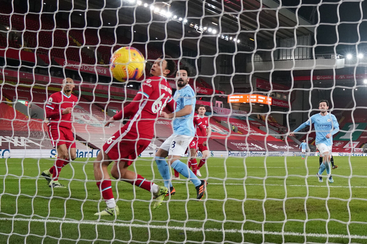 Manchester City's Ilkay Gundogan scores his side's second goal of the game. Picture: Jon Super