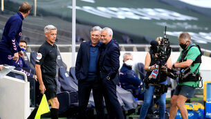 <p>Everton manager Carlo Ancelotti, middle left, insists he is honoured to be compared to Jose Mourinho. Picture: Adam Davy/PA</p>