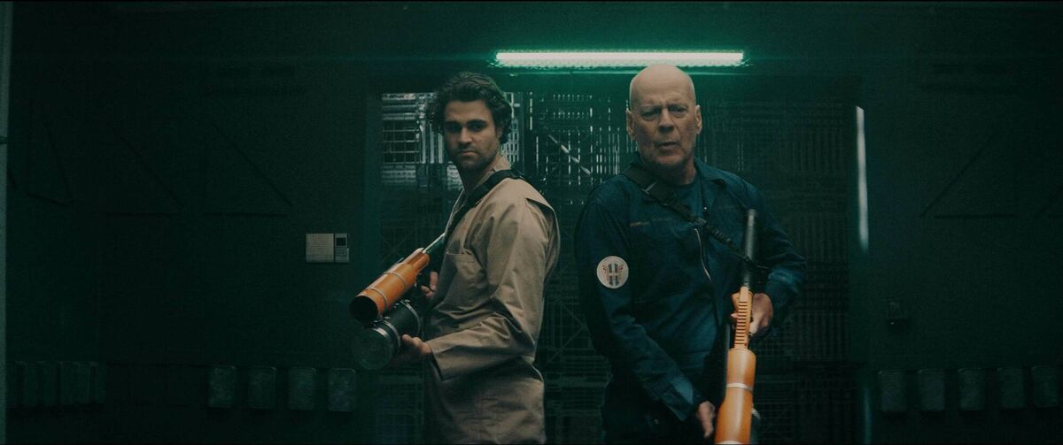 Bruce Willis off some of the cheesiest lines of his career in Anti-Life. 