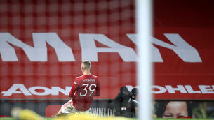 <p>Manchester United's Scott McTominay celebrates at Old Trafford. Picture: Martin Rickett/PA</p>