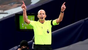 <p>Mike Dean's family received death threats on social media following West Ham’s game with Fulham last Saturday. Photo: Clive Rose/PA</p>
