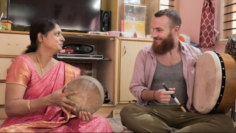 Ruairi Glasheen with Lata Ramachar, the only female performing kanjira artist in India.
