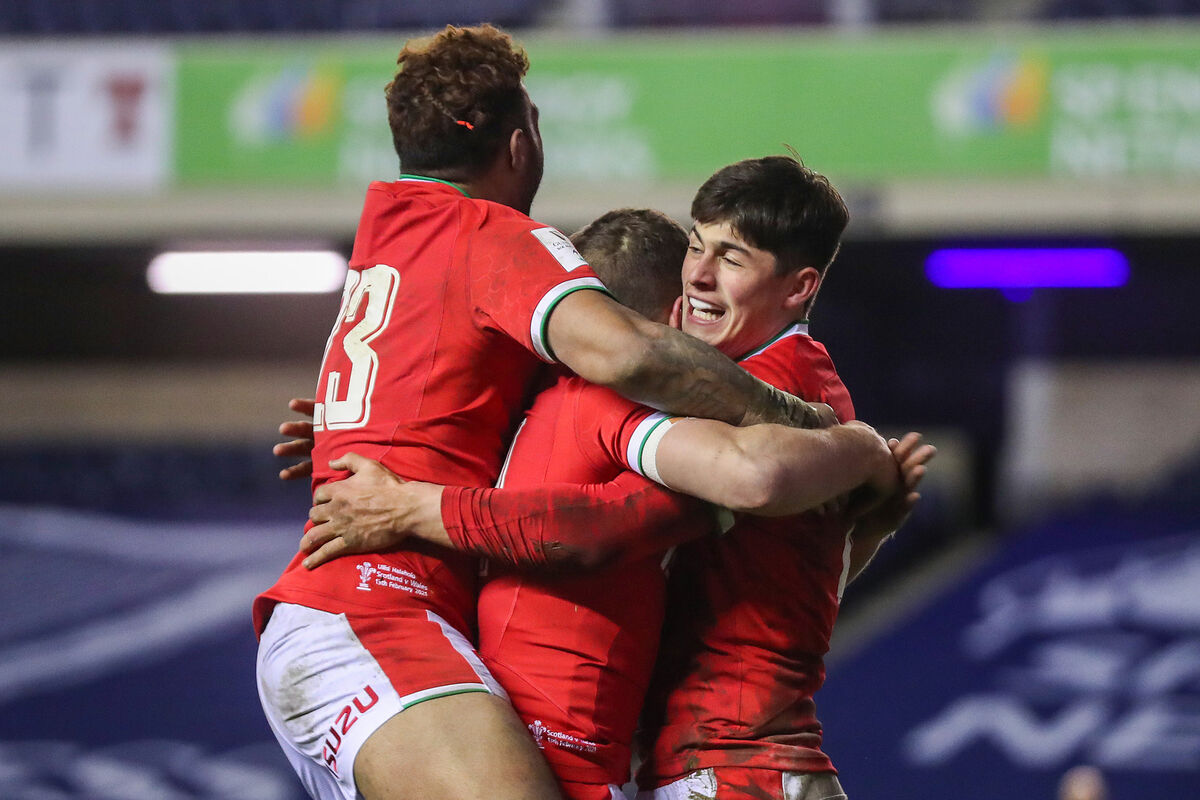Wales' Louis Rees-Zammit celebrates with team mates. Picture: INPHO/Tommy Dickson Wales' Louis Rees-Zammit celebrates with team mates. Picture: INPHO/Tommy Dickson