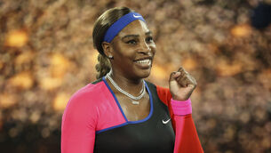 <p>Serena Williams smiles after beating Simona Halep (Hamish Blair/AP)</p>