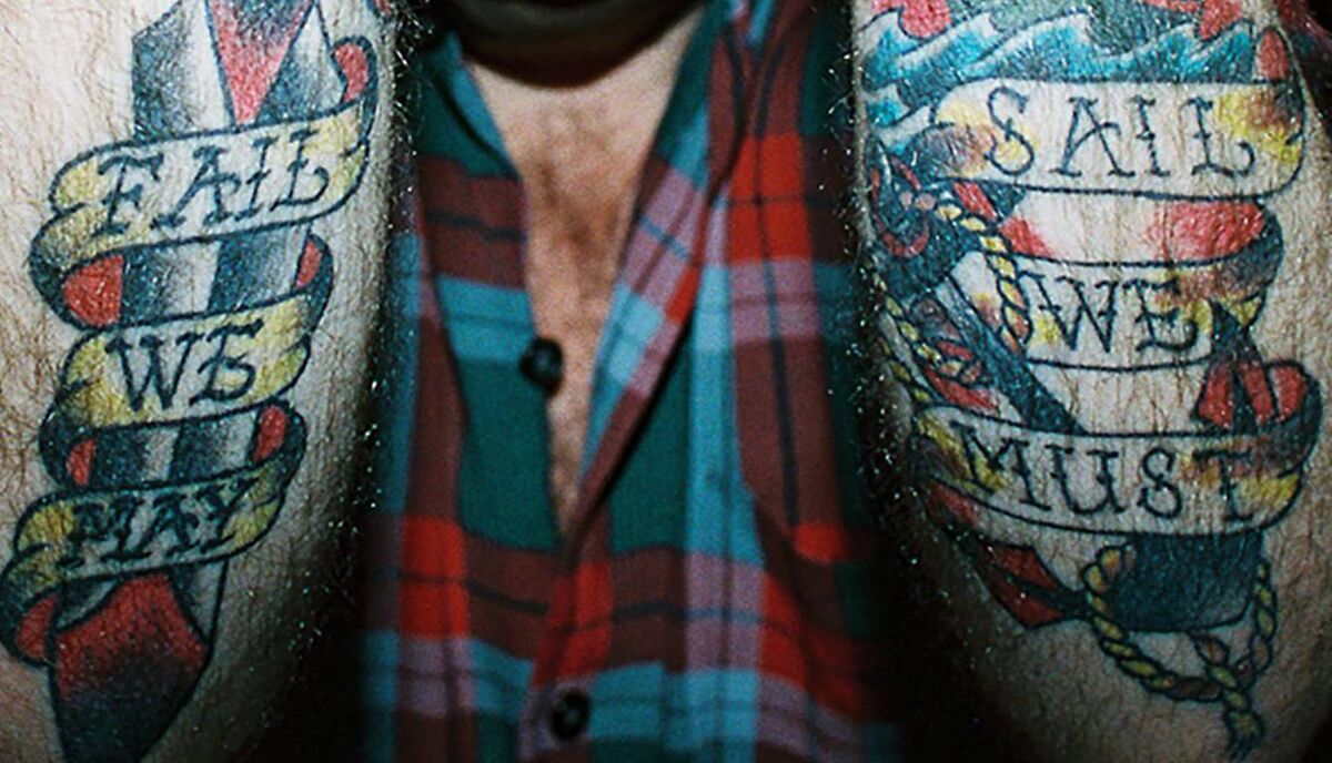 Andrew Weatherall's tattoo photographed at Good Bits in Dublin in 2010: 'Fail we may, Sail we must.' Picture: Aidan Kelly Andrew Weatherall's tattoo photographed at Good Bits in Dublin in 2010: 'Fail we may, Sail we must.' Picture: Aidan Kelly