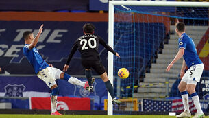 <p>Manchester City's Bernardo Silva scores his sides third goal. Picture: Jon Super</p>