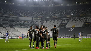 <p>Bruno Fernandes celebrates the opening goal. Picture: Marco Alpozzi</p>