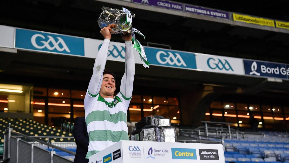 Longserving goalkeeper Nickie Quaid of Limerick lifts the Liam MacCarthy Cup after the GAA Hurling All-Ireland Senior Championship Final match between Limerick and Waterford at Croke Park in Dublin. Photo by Ray McManus/Sportsfile