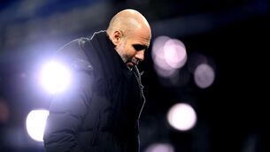 <p>Manchester City manager Pep Guardiola during the Premier League match at Goodison Park</p>