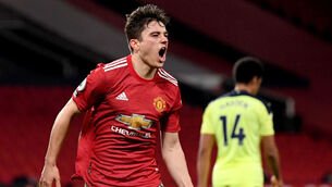 <p>Manchester United's Daniel James celebrates scoring their side's second goal of the game.</p>
