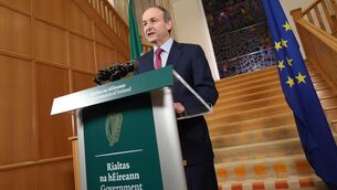 <p>Taoiseach Micheál Martin addressing the nation on the new Covid-19 roadmap. 	Picture: Julien Behal</p>