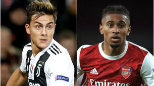 <p>Paulo Dybala/ Reiss Nelson. Pictures: Martin Rickett/ Adam Davy </p>