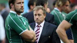 <p>Ireland coach Eddie O'Sullivan after defeat to Argentina at the 2007 Rugby World Cup</p>