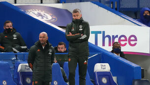 <p>Manchester United manager Ole Gunnar Solskjaer on the touchline during the Premier League match at Stamford Bridge, Picture: Clive Rose/PA Wire.</p>