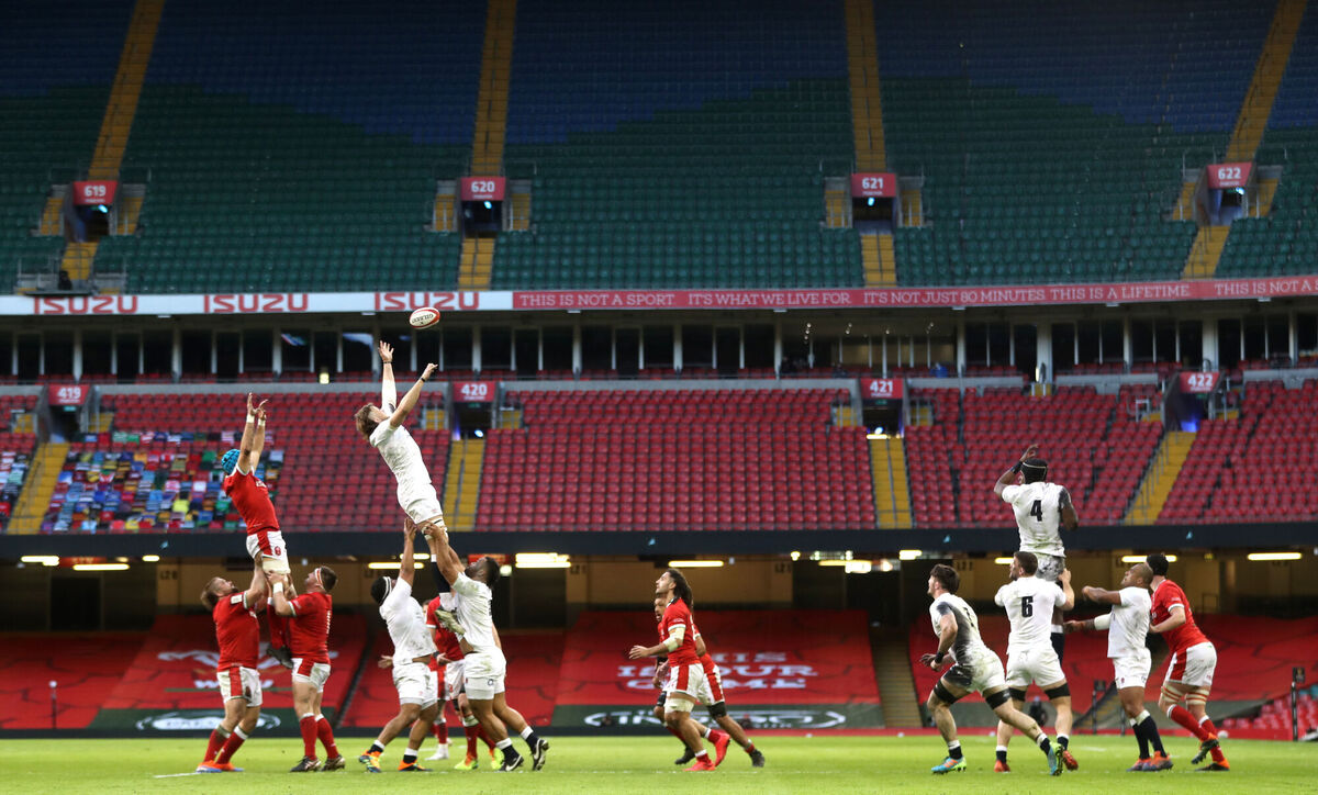 England and Wales ‘contest’ a line-out in Cardiff. 	Picture: PA