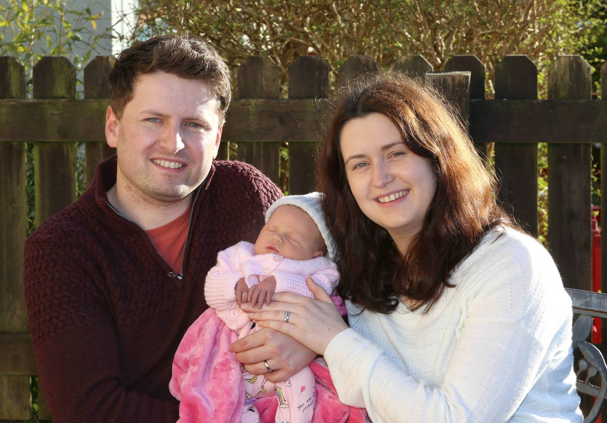 Peter and Kelly Gannon and their baby daughter, Cara. Garda Eric Carney of Clifden Garda Station came to their aid when Kelly went into labour in Letterfrack last week while on the way to Mayo General Hospital. Picture: Hany Marzouk 