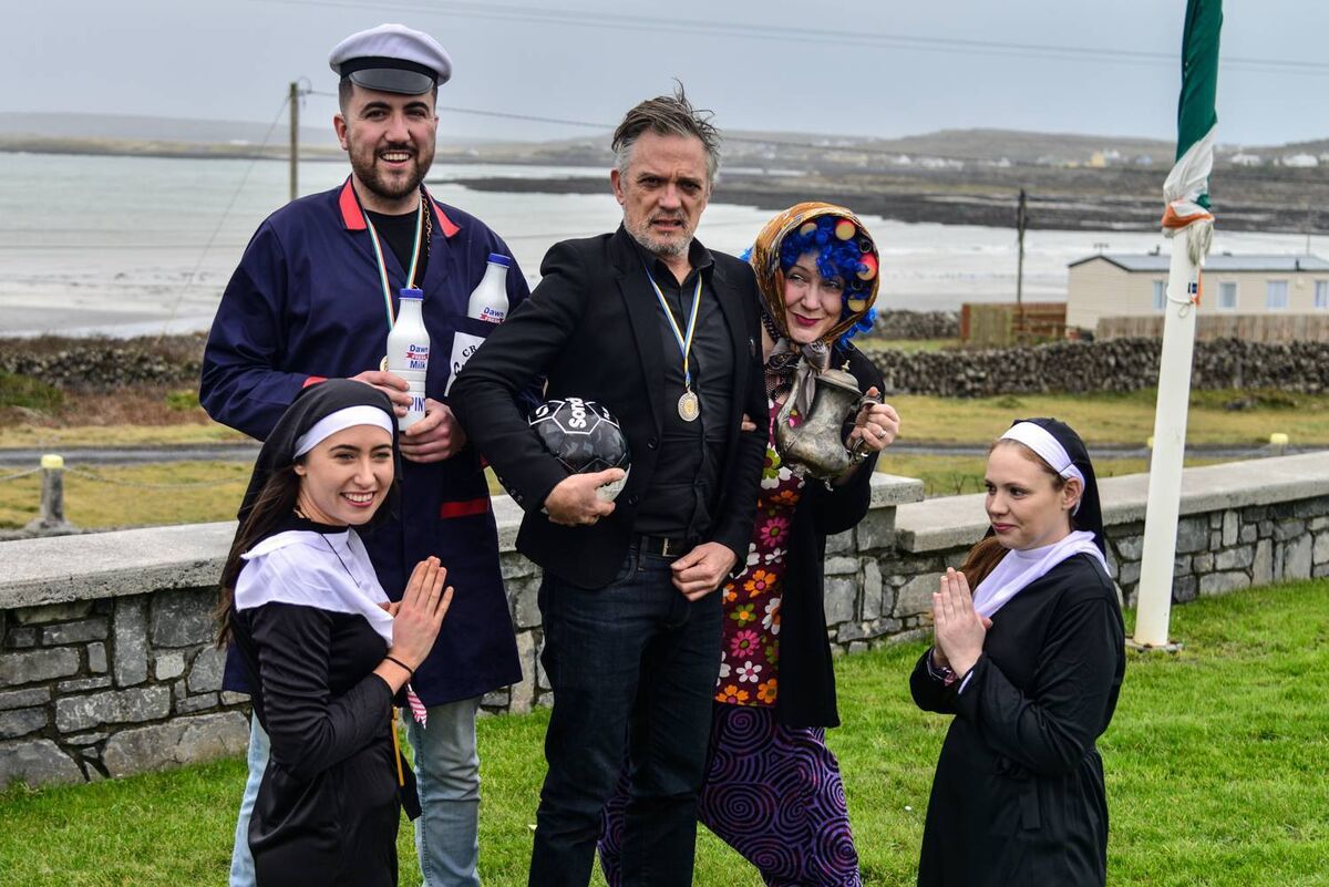 Joe Rooney AKA Fr Damo pictured with Sr Kate Finnegan, Michael Morrin as Pat Mustard, Suzie Queripel as Mrs Doyle and Sr Eimear O Dea at TedFest.  Picture: Doris Gerth