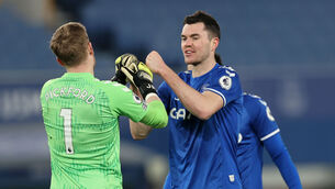 <p>Everton's Jordan Pickford and Michael Keane celebrate victory at Goodison Park. Picture: Clive Brunskill/PA</p>