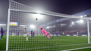 <p>Crystal Palace goalkeeper Vicente Guaita makes a save during the Premier League match</p>