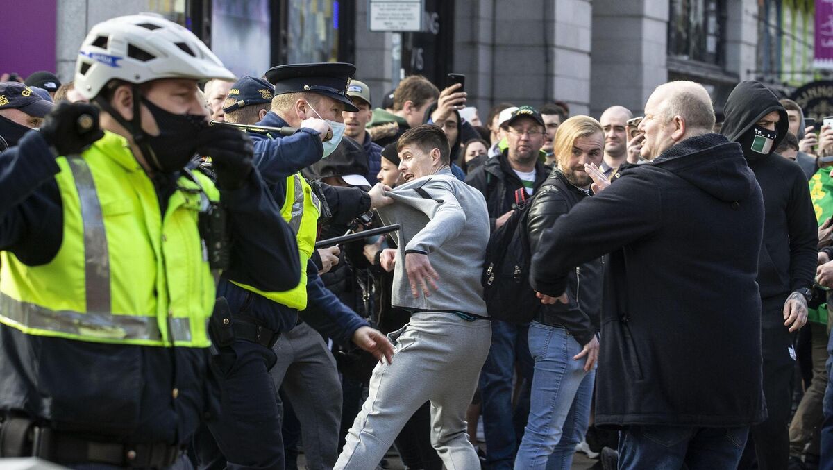 Protesters clash with gardaí in Dublin city centre. Picture: Damian Eagers/PA Wire