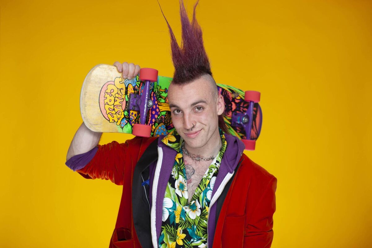 Phil (21) from Tipperary rocks up to the restaurant on a skateboard