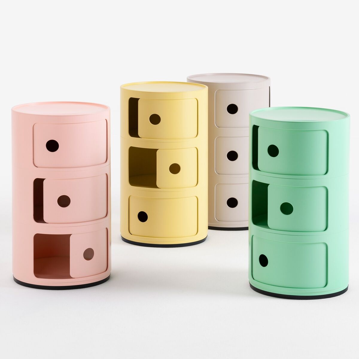 Componibili plastic units by Anna Castelli Ferrieri,co-founder of Kartell, first appeared in 1972. From €100 for a two-drawer, stacking unit with tray top, amara.com and all Kartell suppliers Componibili plastic units by Anna Castelli Ferrieri,co-founder of Kartell, first appeared in 1972. From €100 for a two-drawer, stacking unit with tray top, amara.com and all Kartell suppliers
