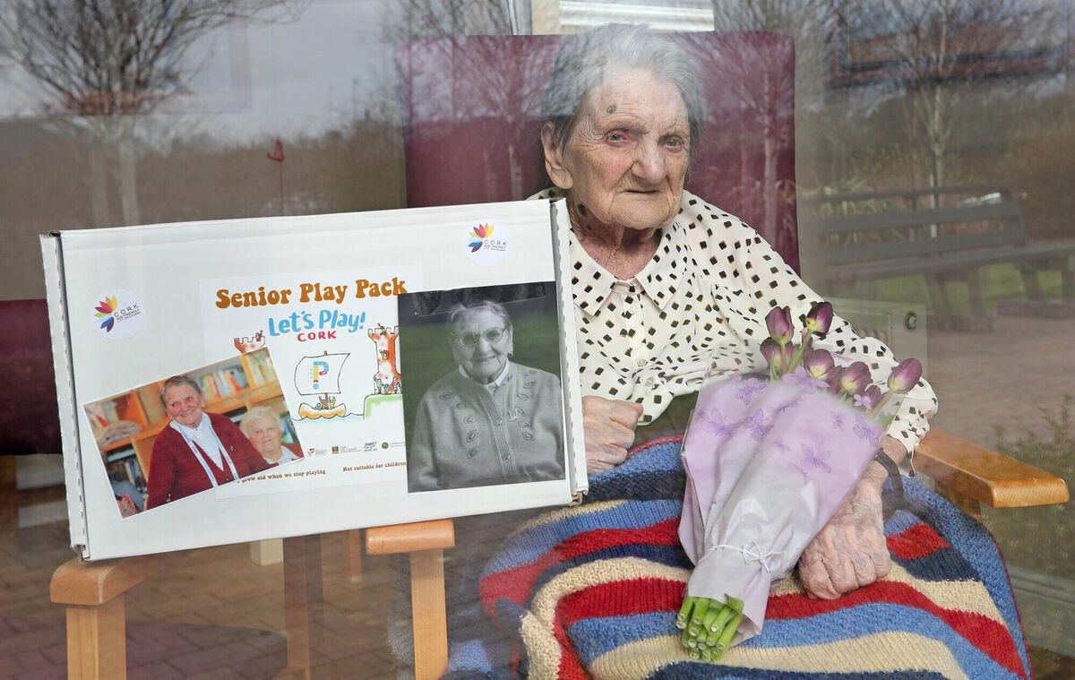 Mary McGrath was presented with a Senior Play Pack and flowers. Picture: Jim Coughlan
