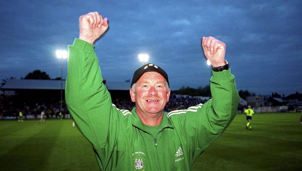 Bray Wanderers manager Pat Devlin celebrates following the FAI Cup Final Second Replay match between Finn Harps and Bray Wanderers at Tolka Park in Dublin. Picture: Brendan Moran/Sportsfile