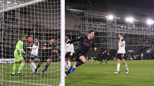 <p>RUNAWAY SUCCESS: Man City's John Stones sets runaway Premier League leaders Man City on their way to another three points, this time at Fulham. Pep Guardiola's men are now 17 points clear of second-placed Man Utd.</p>