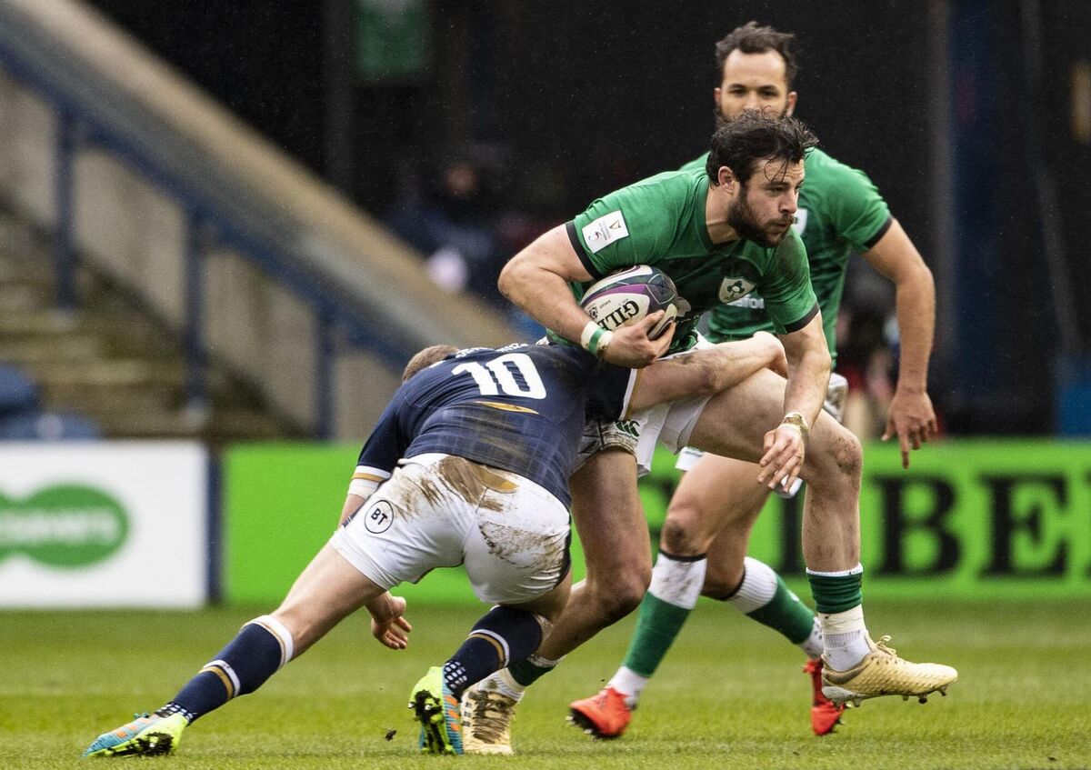 Robbie Henshaw of Ireland is tackled by Finn Russell. Picture: Paul Devlin/Sportsfile