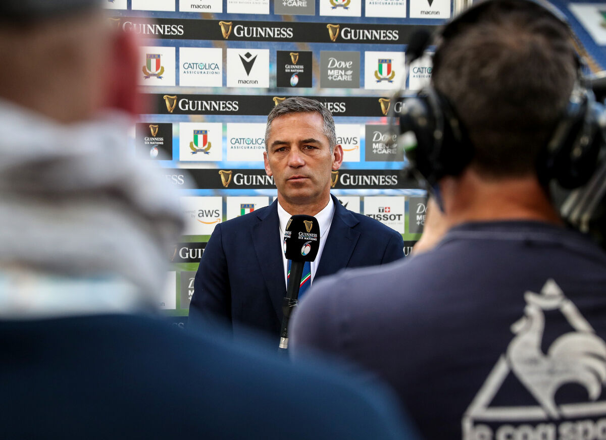 QUESTIONS TO ANSWER: Italy head coach Franco Smith with the media ahead of the game against Wales. Picture: INPHO/Giuseppe Fama