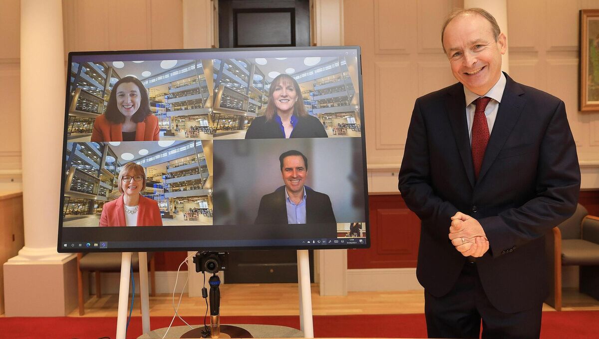WHO'S ZOOMING WHO? Rather than a trip to the White House, Micheál Martin will greet US president Joe Biden virtually tomorrow via a Zoom call, akin to his meeting with Microsoft last month. Picture: Julien Behal WHO'S ZOOMING WHO? Rather than a trip to the White House, Micheál Martin will greet US president Joe Biden virtually tomorrow via a Zoom call, akin to his meeting with Microsoft last month. Picture: Julien Behal