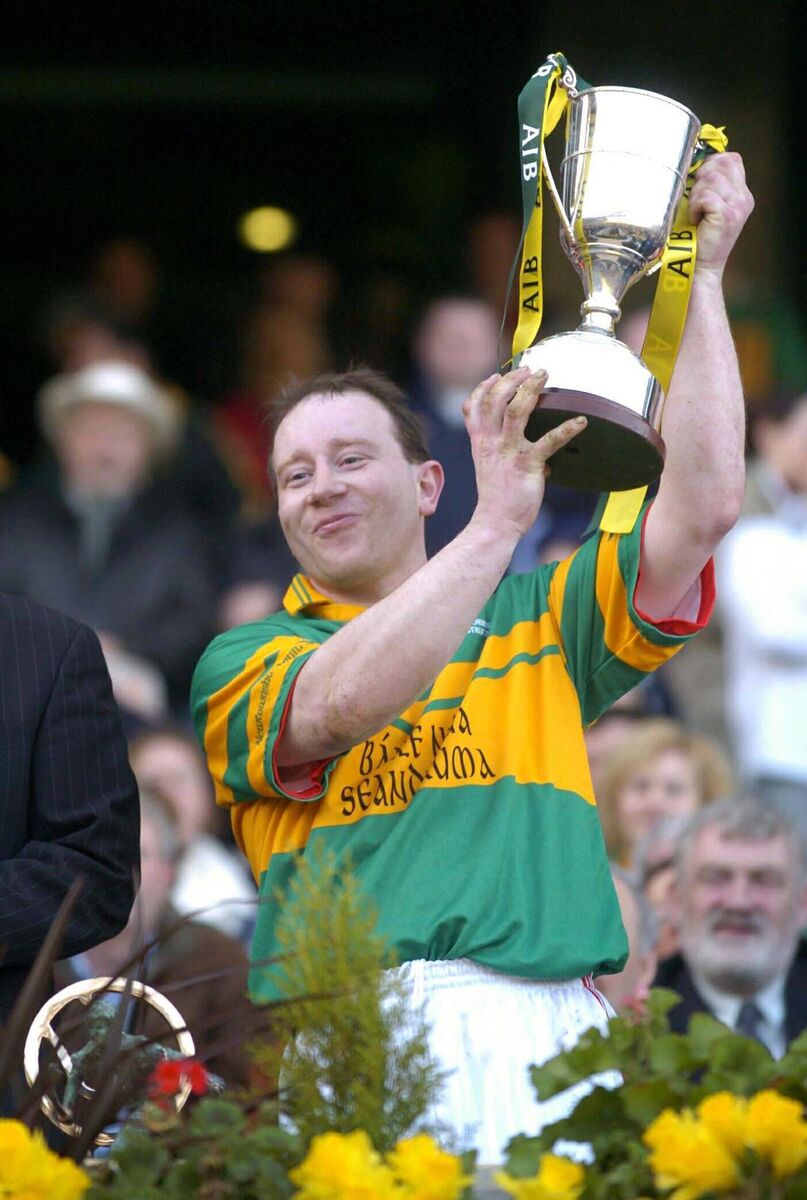 Newtownshandrum captain John McCarthy lifts the Andy Merrigan Cup after the 2004 All-Ireland club final win over Dunloy. Picture: Brendan Moran
