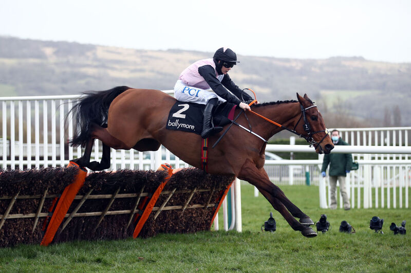 Bob Olinger ridden by Rachael Blackmore on their way to winning the Ballymore Novices' Hurdle on day two of the Cheltenham Festival at Cheltenham Racecourse. Picture: Tim Goode/PA