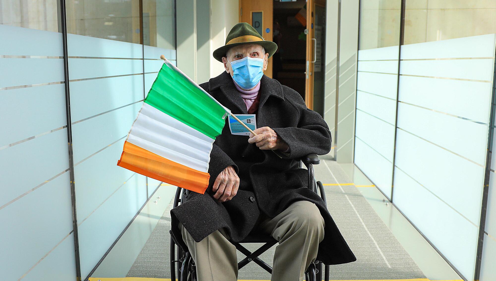 Watch: The gift of the jab...country's oldest man vaccinated on St Patrick's Day