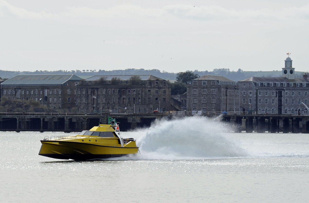 Safehaven Marine's ThunderChild 11 with the Naval Base, Haulbowline, in the background. Picture: Denis Minihane