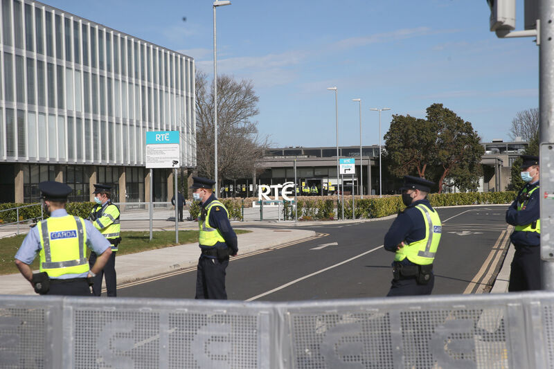 Gardaí outside national broadcaster the RTE building in Donnybrook earlier this afternoon. Picture: Stephen Collins / Collins Photos Dublin Gardaí outside national broadcaster the RTE building in Donnybrook earlier this afternoon. Picture: Stephen Collins / Collins Photos Dublin