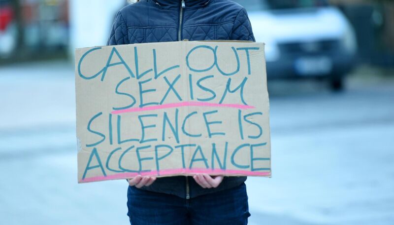 Many of today's protesters referenced Sarah Everard's disappearance in London. Picture: Larry Cummins