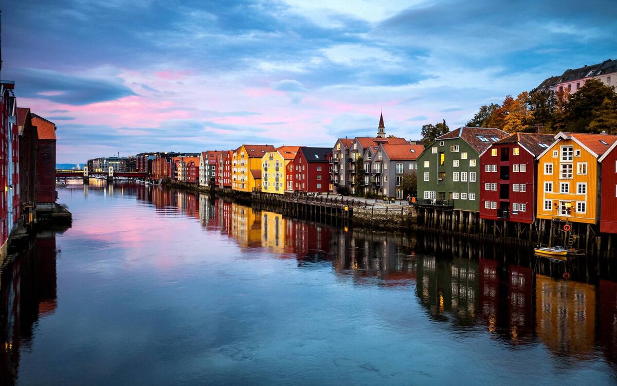 Trondheim at sunset from Old Town Bridge, Norway. Picture: iStock