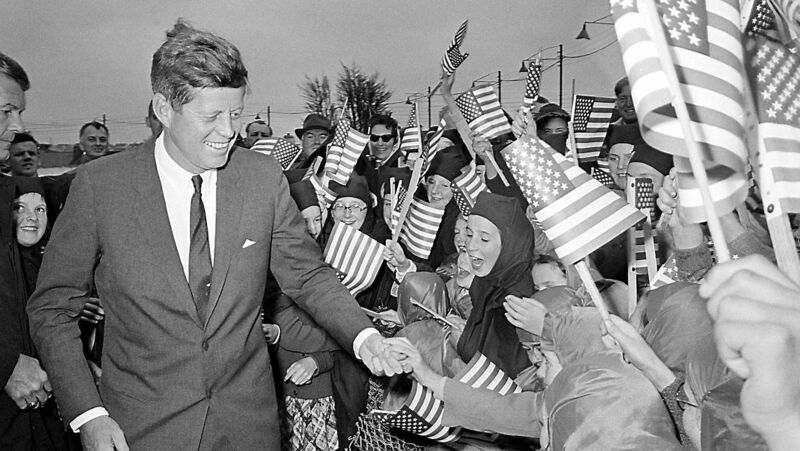 President John F Kennedy being greeted by an enthusiastic crowd of children and nuns from the Convent of Mercy at the Galway’s Sportsground.