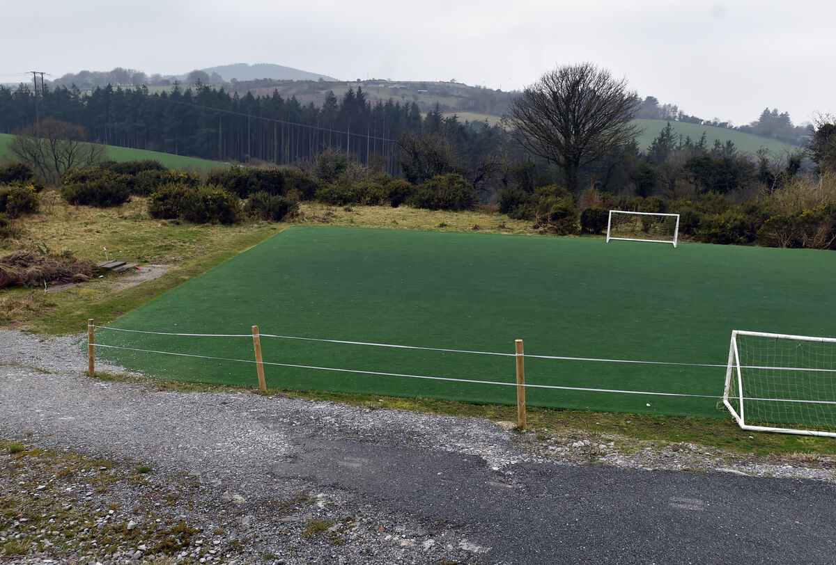 Rahan NS all weather pitch over looking Lavally lower where the proposed motorway will come within 250 mtrs of the school