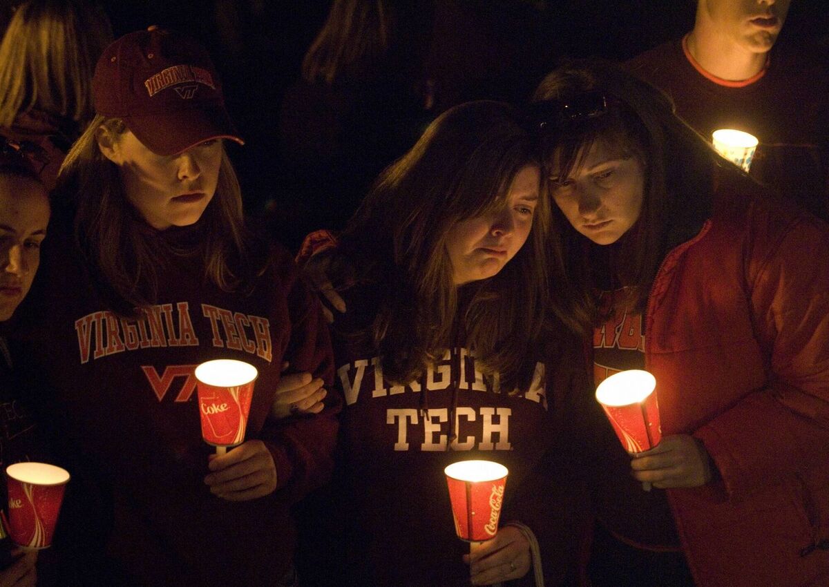 Students participate in a candlelight vigil on Drill Field at Virginia Tech 17 April 2007 in Blacksburg, Virginia, one day after the university was turned into a killing field where 33 died, including the shooter. Picture: MANNIE GARCIA/AFP/Getty Images Students participate in a candlelight vigil on Drill Field at Virginia Tech 17 April 2007 in Blacksburg, Virginia, one day after the university was turned into a killing field where 33 died, including the shooter. Picture: MANNIE GARCIA/AFP/Getty Images