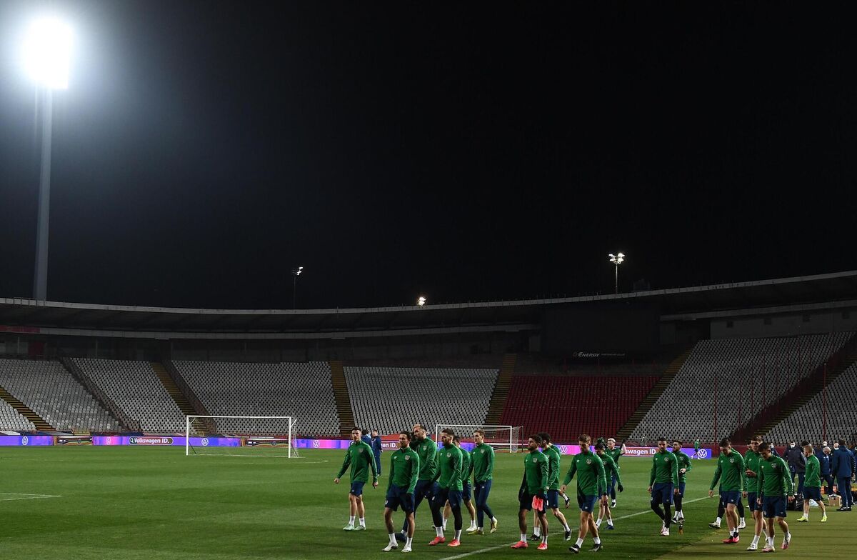 Republic of Ireland players following a Republic of Ireland training session at Stadion Rajko Mitić in Belgrade. Picture: Stephen McCarthy