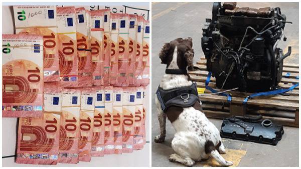 €21,000 was concealed in an engine and was discovered with the assistance of a mobile x-ray scanner and detector dog, Robbie.